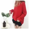 HSA Women Korean Sweaters Fashion Pull Jumpers Oneck Flare Sleeve Knitwear Irregular Loose Bow Cute Solid Pullover Tops 210430