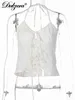 Dulzura Embroidery Lace Up Halter Crop Top Tanks Streetwear Party Club Festival Elegant 2022 Summer White Clothes Y220308