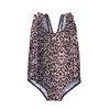 Einstücke Kind Baby Mädchen Sommer 3D Leoparden-Druck Patchwork Gestreift Reizende Einteiler Bikini Bademode Badeanzug Badeanzug Strand # 1229