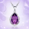 Crystal Womens Necklaces Pendant drop Natural Amethyst angel's tears Purple Diamond women's short clavicle chain gold silver plated