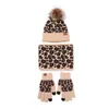 3 pcs Mulheres Inverno Pompom Beanie Chapéu Scarf Touch Screen Luvas Conjunto De Malha Quente Leopardo Imprimir Crânio Cap De Pelúcia Alinhado