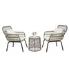 Garden Sets 3-Piece Patio Wicker Conversation Bistro Set with 2 Chairs Glass Top Side Table & Cushions Tan