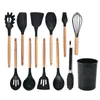 Cuisine Ustensile de cuisine Poignée en hêtre Ensembles de batterie de cuisine Ustensiles de cuisine en silicone Ustensiles de cuisine antiadhésifs Ustensiles de cuisson Outils de gâteau de cuisson Résistant à la chaleur Grattoir Pelle Cuillère ZL0258