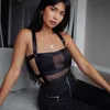 Summer Mesh Sexy Body Autunno Casual Side Hollow Out Strap Playsuit Fashion Pagliaccetto Gothic Short Jumpsuit 210709