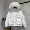 Enorme giacca con cappuccio in vera pelliccia di procione da donna 90% piumino d'anatra bianco Parka cappotto invernale spesso capispalla caldo 210430