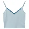 summer Women V-neck Cami Top With Lace Trim white crop top 210529