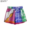Zevity 여성 빈티지 꽃 무늬 인쇄 패치 워크 여름 치마 반바지 Femme 세련된 탄성 허리 리본 Pantalone Cortos P1122