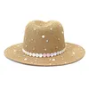 Brede rand hoeden zonnestrook zomer dames hoed panama massieve diamant parel glans luxe mode outdoor strand vrouwen gorros elob222222