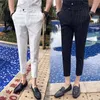 Spring Summer Men's Dress Casual Slim Striped Suit Pants Formal Business Trousers Ankle Length Men Clothes 29-35 210527