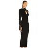 Ocstrade Arrival Cut Out Midi Black Bandage Dress Kvinnor Sexig Långärmad Bodycon Evening Party 210527