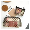 Cute Heart Dots Print Mesh Cosmetic Case Beauty Bag Women Half Moon Makeup Pouches Travel Transparent Toiletry Make Up Bags & Cases