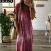 Tie Dye Print Woman Dress Summer Short Sleeve V Neck Casual Loose Maxi Split Streetwear Plus Size Long Vestido 210515