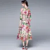 Moda vacaciones de verano vestido de pista mujeres pajarita estampado floral elegante gasa es señoras midi vestidos 210421