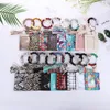 Fashion PU Leather Bracelet Wallet Keychain Tassels Bangle Key Ring Holder Card Bag Silicone Beaded Wristlet Handbag ID Purse Credit Pocket Tassel for Women