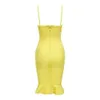Summer Dress Vestidos Women Sexy Yellow Bandage Designer Knee Length Fishtail Night Club Celebrity Party 210527