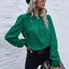 Zwart rood groen ruches overhemd vrouwen 2021 volledige mouw o hals met knop dames lente herfst elegante vintage tops en blouses vrouwen shirt