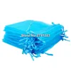Emballage cadeau 100 pièces bijoux sacs emballage dessinable bleu Organza 7x9 9x12 10x15 13x18 Sachet décor de mariage Ship270b