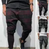 メンズパンツファッション男性3D格子縞プリントポケットズボン鉛筆カジュアルスポーツジム着用服2021 XXXL