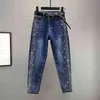 Denim Pants Jeans Woman Autumn Women Ins Fashion Bling Rhinestone Female Haroun pants Trousers A3739 210428