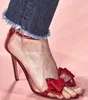 Carpaton est High Heel Sandals 여자 섹시한 bownot 장식 활주로 드레스 신발 엿보기 발가락 발목 스트랩 검투사 샌드 달 빨간색