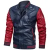 2021 High Street Hoodie Men's Korean Leather Jackets Baseball Uniform Winter Stand-Up Collar PU Casual Jacket Contrast Color Slim Leathers Male Size M-3XL