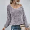 Winter Autumn Korean sweater knitted pullovers for women Loose V-neck Pullover Mohair Long-Sleeve Knitwear Sweater womens Full 210514