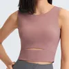 Vista de ioga de verão com copo para mulheres tanque camis cor sólida cor esticada moda oca out casual esporte running fitness shirt