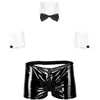 Men Roleplay Costume Outfit Mens Sexy Lingerie Set Low Rise Zipper Open BuBoxer Underwear With Collar And Cuffs Sets Clubwear Bras244f