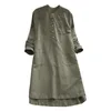 Robe rétro en lin pour femmes, manches longues, décontractée, ample, boutons, chemisier, chemise, robes F40, 2022