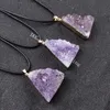 Raw Amethyst Druzy Drusy Necklace Gold / Silver Plated Triangle Natural Purple Quartz Crystal Cluster Geode Gemstone Statement Pendant Delicate Gift for Women Men