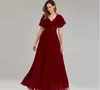 Evening Dresses Elegant V-Neck Ruffles Chiffon Formal Evening Gown Robe Vestidos De fiesta Dress for Party