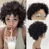 Afro Kinky Curly Sintetic Wig Simulação Curto Cabelo Humano Perucas Preto Cor para Mulheres RXG9241