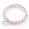 WOJIAER Natural Stone Beads Grey Agate Strand Bracelets & Bangles Heart Shape Charm Fitting Women Jewelry Love Gifts K3322