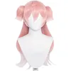 Genshin Impact Yanfei Wig Cosplay Costume Women Gradient Pink Clip Ponytail Synthetic Heat Resistant Hair Yan Fei Role Play Y0913