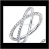 Band Rings JewelryPrincess Round Cut Diamond Ring 18K Розовое золото Кросс наполнен ювелирные изделия свадебные свадьбы.