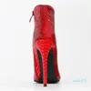 Boots Red Snakeskin Grain Ankle For Women High Heels Pointed Toe Ladies Sexy Zipper Short Shoes Large Size