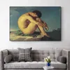 The Naked Man Sitting On A Rock Thinking Canvas Printed Classic Oil Painting Posters On The Wall Art Pictures For Living Room