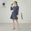 Fansilanen Wełna Mieszanka Blue Plaid Blazer Dress Kobiety Elegancka Jesień Winter Biuro Vintage Pas Slim Krótki Mini 210607