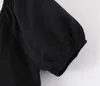 Nouveau français col en V avant fente robe portefeuille vacances femme cravate nœud à lacets taille à manches courtes robes courtes noir thé robe 210325