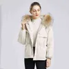 FuitAylor Winter Large Real Raccoon Fur Hooded Kort Jacka Kvinnor 90% Vit Duck Down Coat Parkas Oregelbundet Varm Snö Outwear 211130