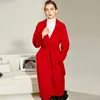 New Arrival Women's Double Cashmere Wool Coat Notched Collar Waves Lace Up Belt Fashion Winter Overcoat Long Outerwear