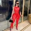 Sheer Mesh Bandaż 2 sztuki Stroje Sexy See Przez O Neck Krótki Rękaw Crop Top + Legginsy Bodycon Clubwear Dwuczęściowy zestaw X0709