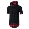 Plaid T Shirt Mężczyźni Trening Dorywczo Mięśni Patchwork Białe Koszulki Męskie Z Kapturem Oversized Hip Hop Tee Koszula Lato Harajuku Topy 210524