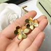 Joyería de plata de ley 925 pura de marca para mujer, pendientes de Color dorado, pendientes de flores, diseño de trébol de la suerte, pendientes para fiesta y boda 161K