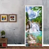 3D Beautiful Mountain Waterfall Door Sticker Soggiorno Camera da letto Carta da parati murale impermeabile autoadesiva per pareti Adesivo 3 D 210317