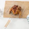 Acier inoxydable mailles antiadhésives manche en bois poisson grillé barbecue clip net hamburgers en plein air outils de barbecue grill poisson barbecue clip EWD7699