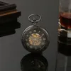 純粋な真珠の黒いスチームパンクレトロな機械類のフォブウォッチ中空のネックレスの動きの懐中時計チェーン男性女性の時計ギフト