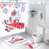 Merry Christmas Bathroom Shower Curtains Snowman Santa Claus Elk car Pattern Waterproof Toilet Cover Mat Non Slip Rug Home Decor 4pc/set