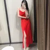 Summer Dress Red Satin Camisole Sexy Strap Maxi es Women Backless Evening Party African Woman Front Buttons 210430