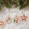 Christmas Tree Ornaments Set of 4, Winter Wooden Hanging Decorations new year Snowflake Bells Star Tree Home Decorations Holiday Decor